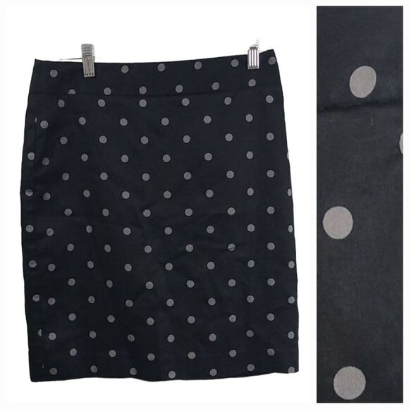 LOFT Black/Gray Polka Dot Straight Pencil Skirt Career Office Work Size 2 New - Picture 1 of 9